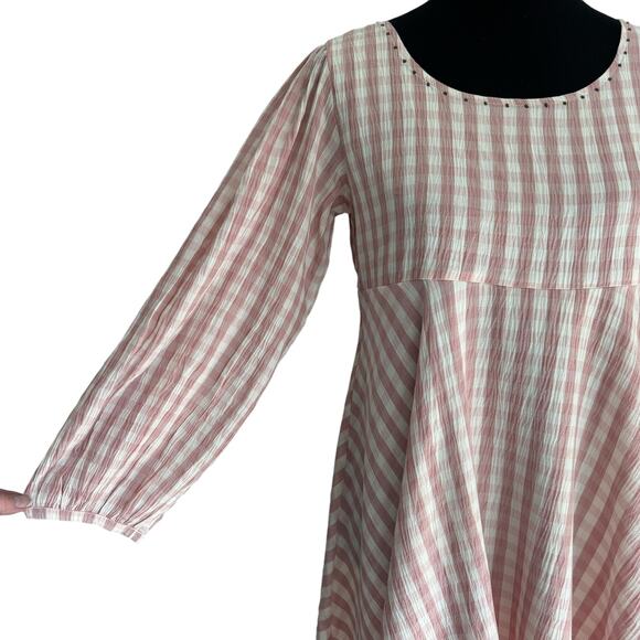 The Burnt Soul‎ Pink Gingham Check Dress Size XS Balloon Sleeves Scoop Neck - Picture 6 of 10